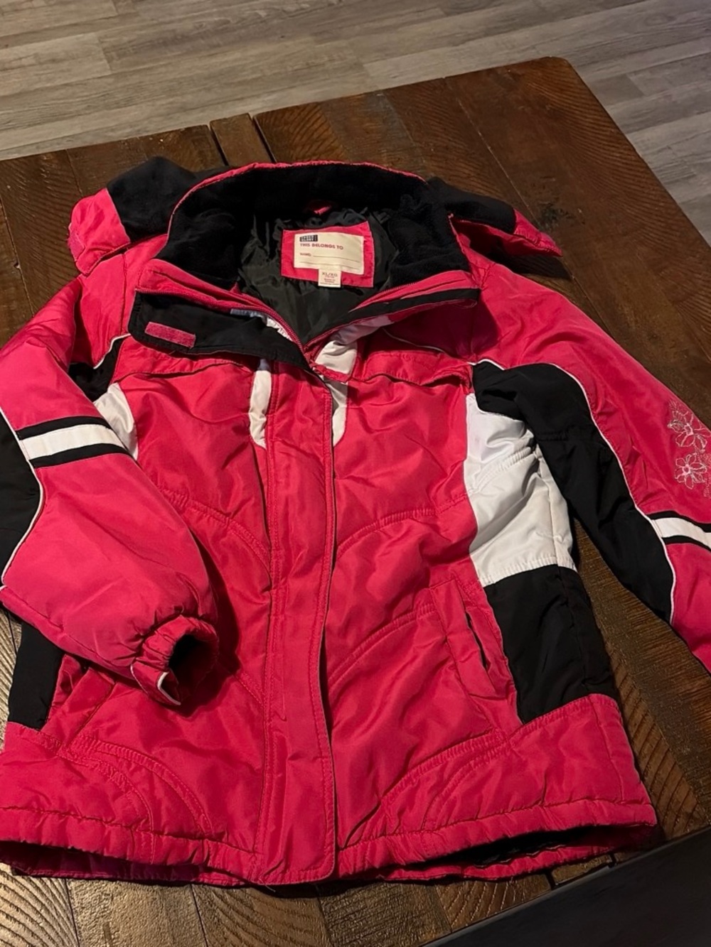 Faded Glory Hot Pink and Black Girls' Puffer Coat with Hood